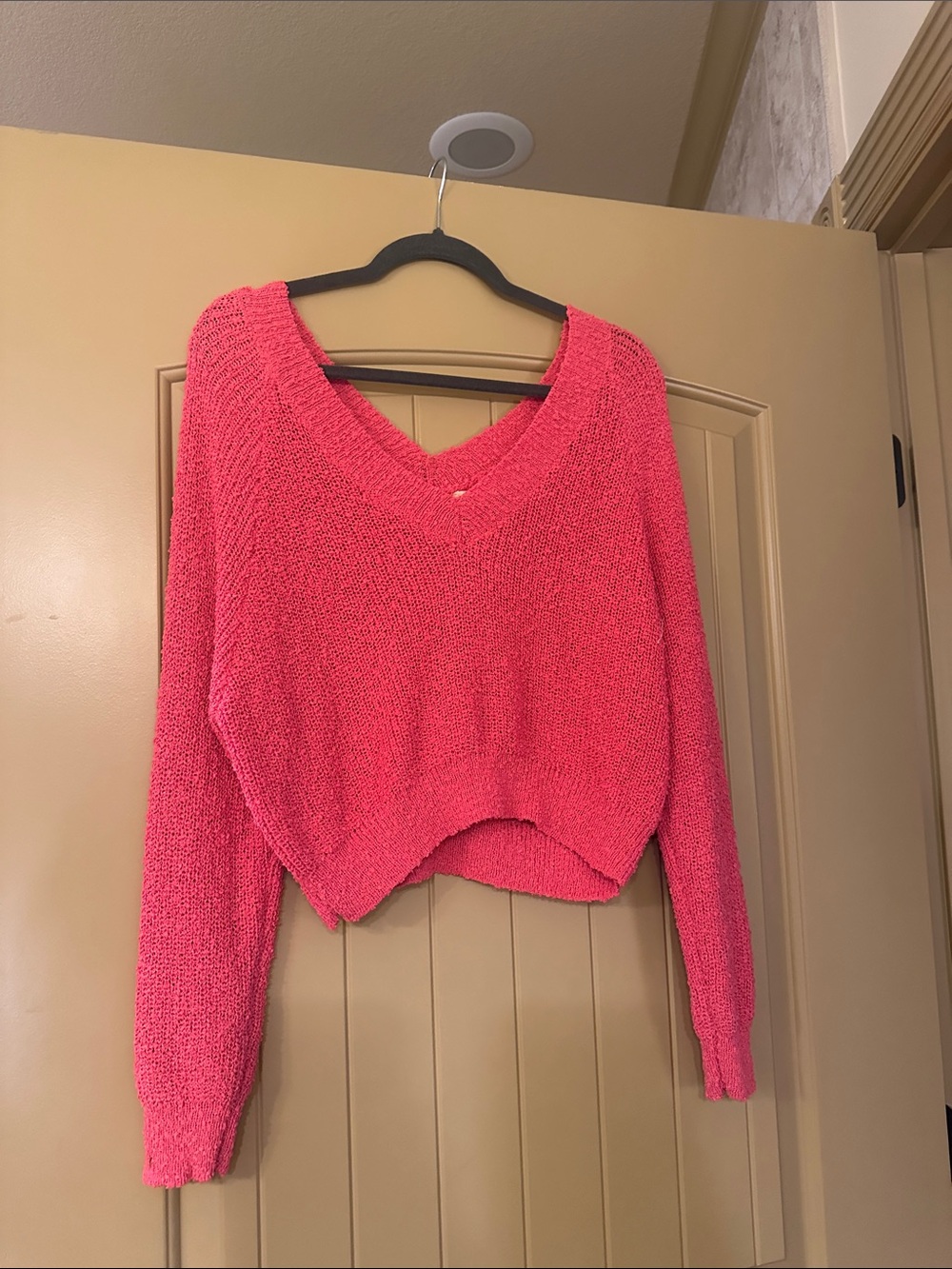 Altar'd State Bright Pink V-Neck Cropped Sweater